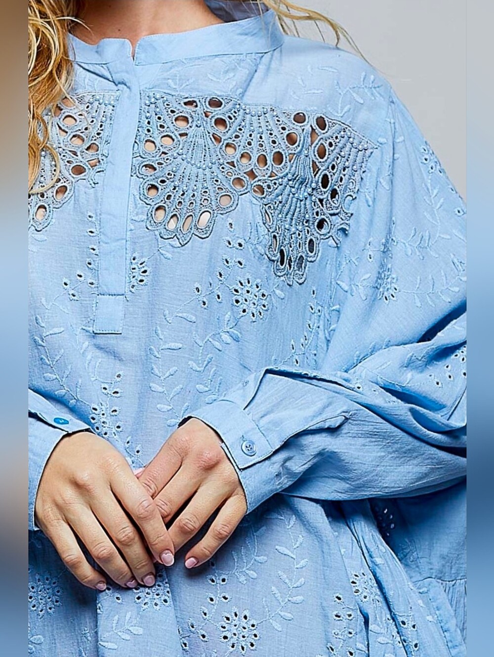 NEW!! POL Light Blue Eyelet Swing Dress, NWT - Picture 4 of 4